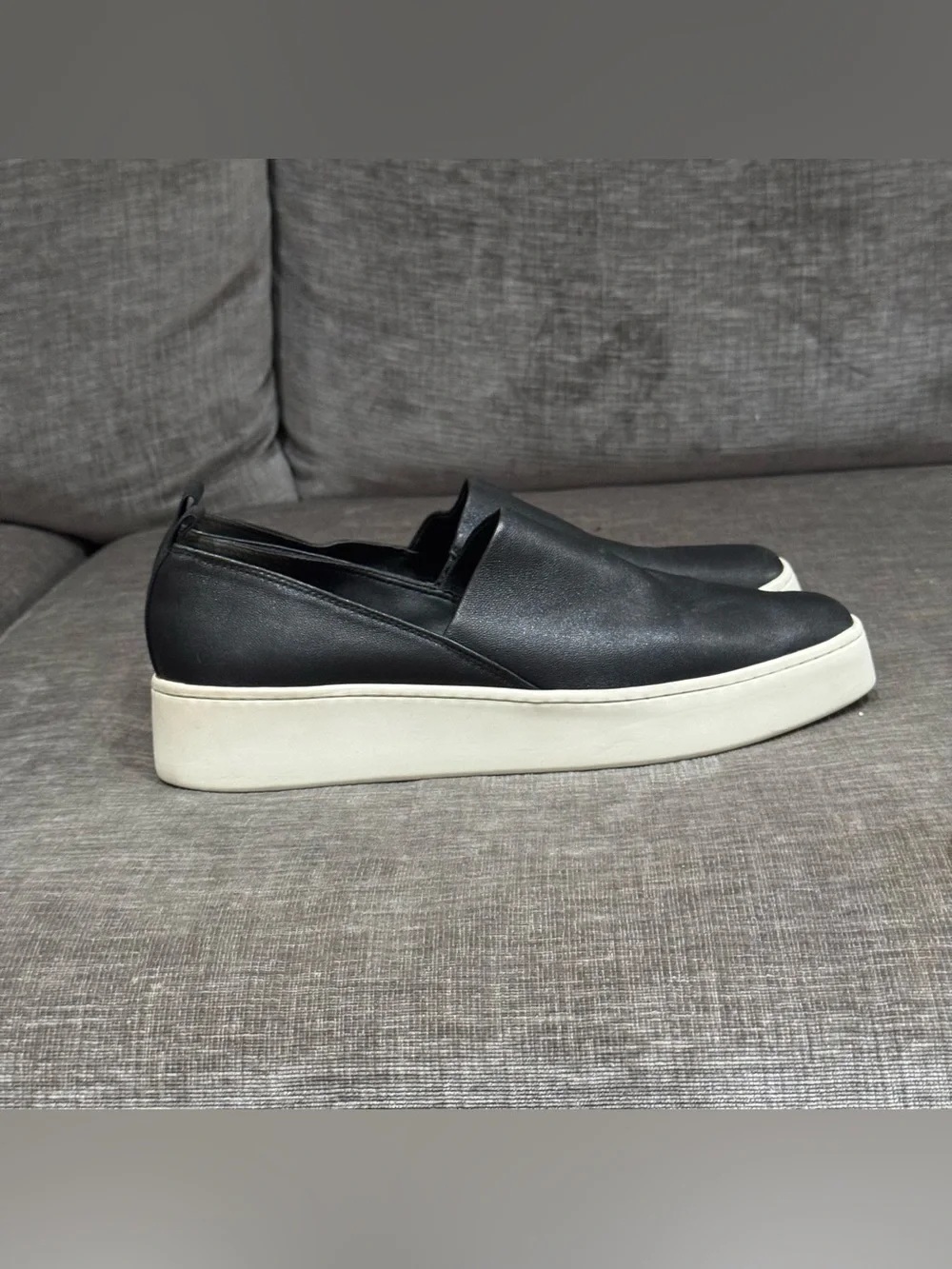 Vince Warren black leather platform slip-on sneakers, size 9